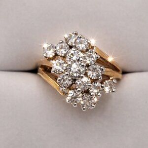 Gold and Silver Cluster Affordable Casual Wedding Statement Ring Size 8